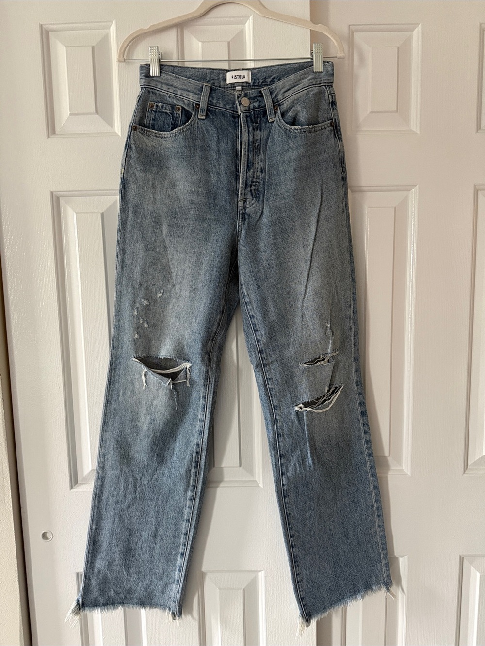 Pistola Women’s Light Blue Distressed Straight Jeans Frayed - 26